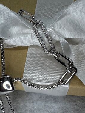 Heavy Sterling Silver Paperclip Diamond Bolo Bracelet
